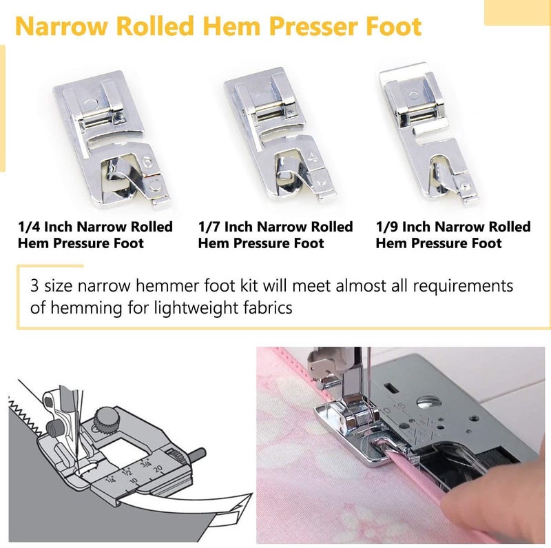 YICBOR 7PCS Rolled Hem Presser Foot, Wide Rolled Hem Foot & Narrow Hemmer Foot Kits and 1pc Zig Zag Foot Hemming Foot Set for Singer, Brother, Janome Low Shank Sewing Machines - Image 4